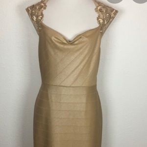 Designer gold cowl neck dress  *RETAILS $440*